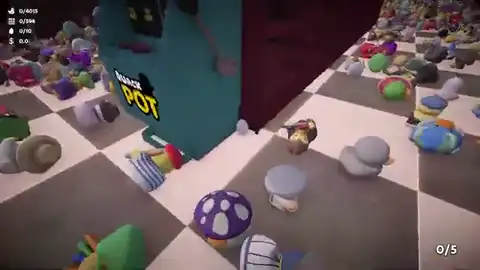 Sort Them Ducks QuackPOT slot machine beside a floor of mixed rubber ducks