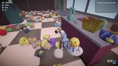 Sort Them Ducks shop: cash register, Music shelf, and a pile of unsorted ducks